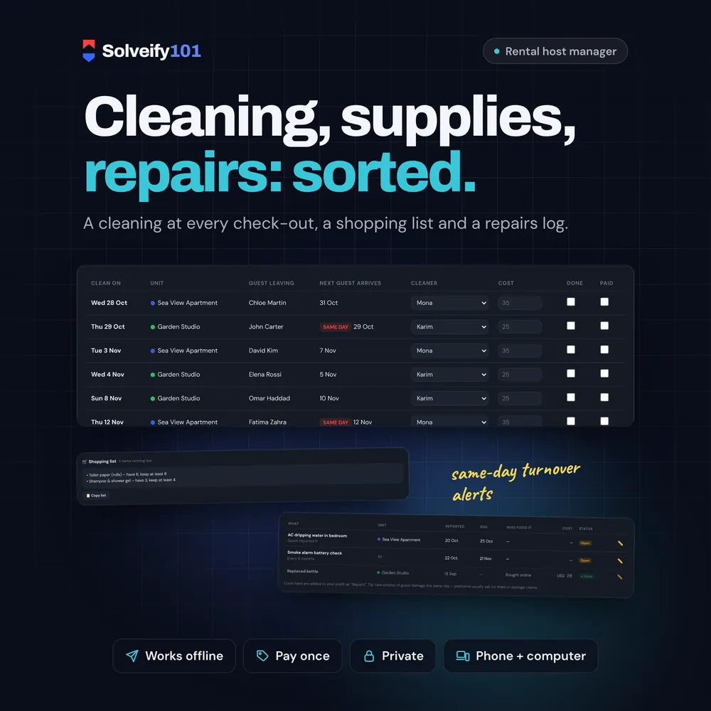 Host 101: Cleaning, supplies and repairs in one place.