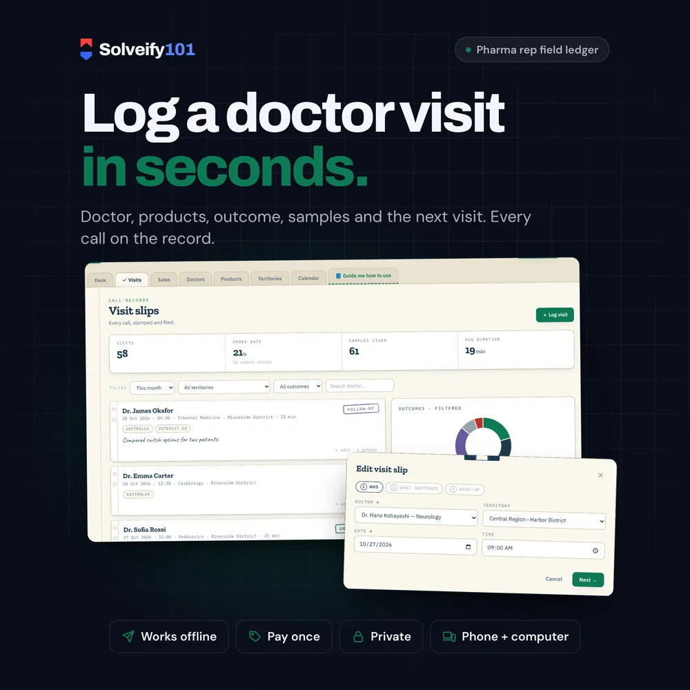 Medical Rep 101: Log a doctor visit in seconds.