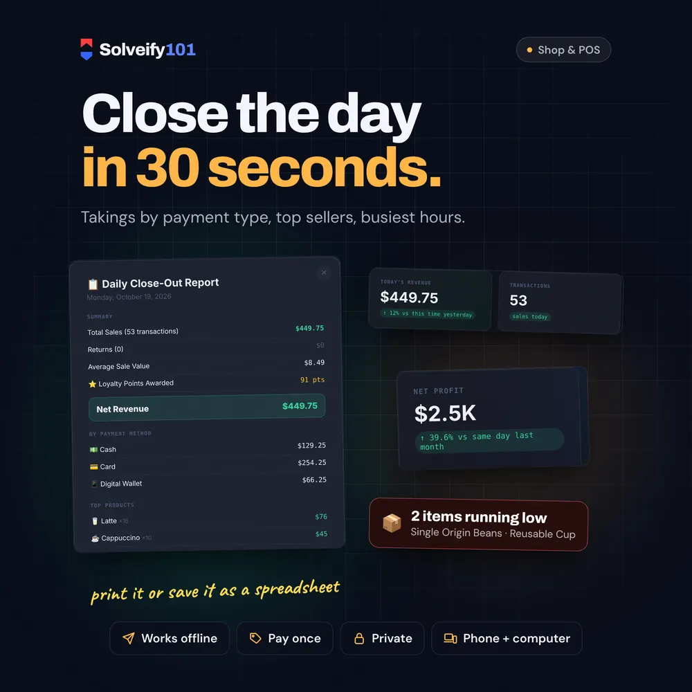 My Business 101: Close the day in 30 seconds.