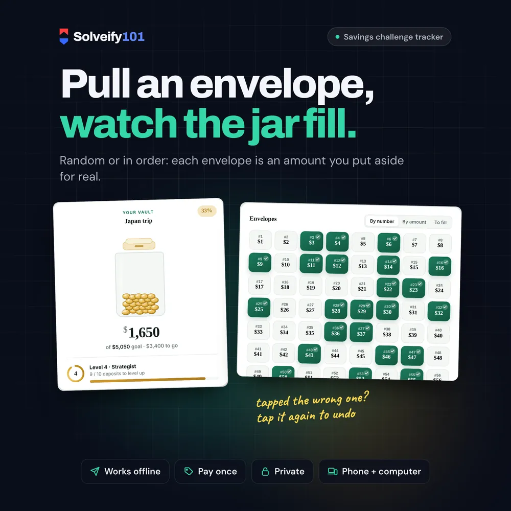 SaveQuest 101: Pull an envelope, watch the jar fill.